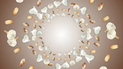 Falling GARLIC Background, with Alpha Channel, Loop Stock Footage 136195428