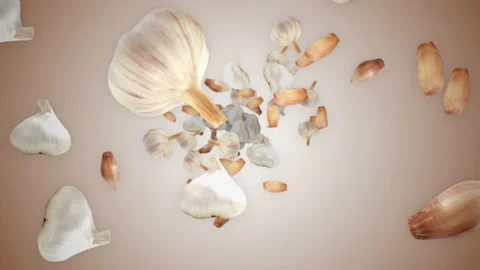 Falling GARLIC Background, with Alpha Matte, Animation, Loop Stock Footage 161525281