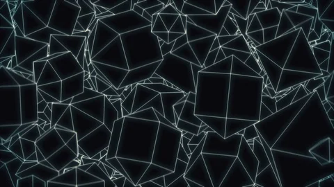 Falling geometric solids formed by blue lines background Видео 99748388