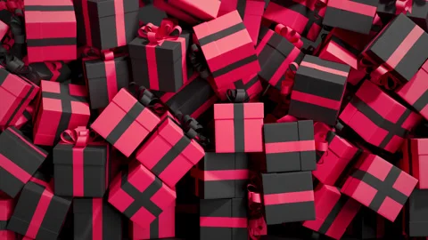 Falling gift boxes fill the screen, Black Friday Sale background. 3d render Stock Footage 219480288
