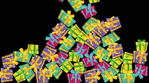 Falling Gifts Boxes different shapes and colors with ribbons. 库存影片 142449754