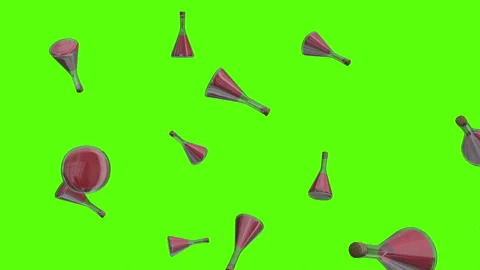 Falling glass Erlenmeyer flasks over green screen. Rain of Erlenmeyer flasks Stock Footage 238566436