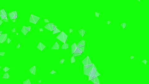 Falling Glass Shards and Geometric Shapes on Green Screen Stock Footage 334707292