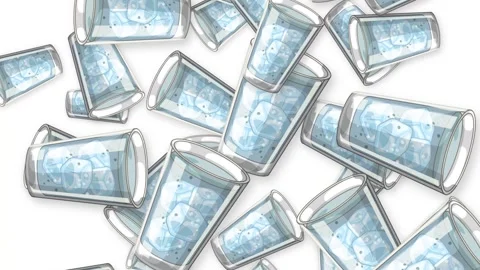 Falling Glasses of Water with Ice Cubes on White Background Video stock 342316193