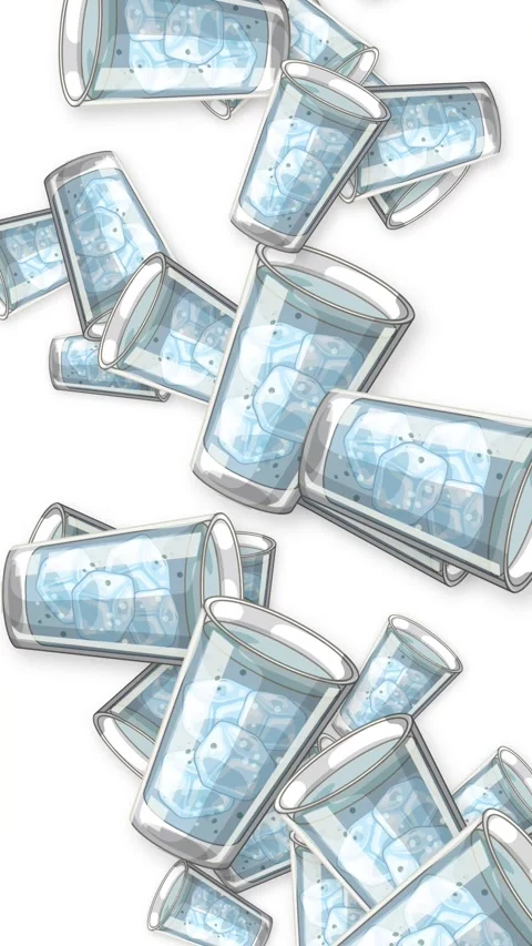 Falling Glasses of Water with Ice Cubes on White Background Stock Footage 344850932
