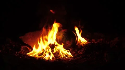 Falling of globe in fire circle in dark abandoned building Stock Footage 144669924