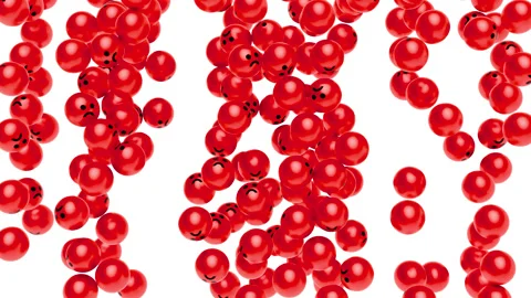 Falling glossy balls with sad and happy face on white background. Stock Footage 278787489