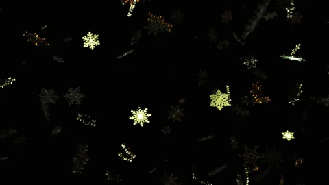 Falling glow gold digital snowflake on black background 스톡 동영상 185836957
