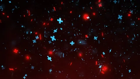 Falling Glowing Blue and Red Particles and Crosses Elements Animation. Stock Footage 219501766