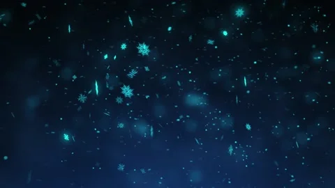 Falling Glowing Blue Snowflakes Animation on a black background.  Stock Footage 219501610
