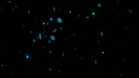 Falling Glowing Blue Snowflakes Animation on a black background.  Stock Footage 219501658