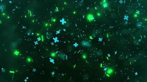 Falling Glowing Green and Blue Particles and Crosses Elements Animation.  Stock Footage 219501763