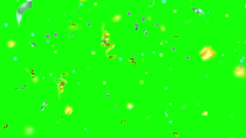 Falling gold and silver confetti isolated on green screen background for Stock Footage 345016168