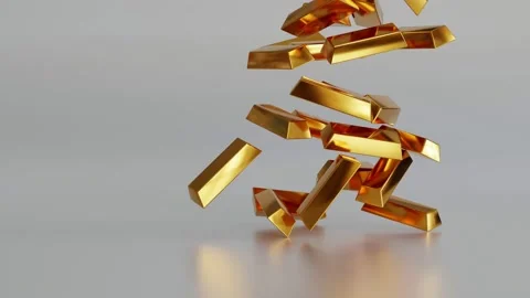 Falling Gold bars or gold ingot, business banking and financial 3d rendering Stock Footage 200811154