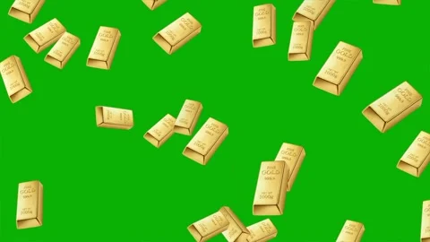 Falling gold biscuits motion graphics with green screen background Stock Footage 327691917