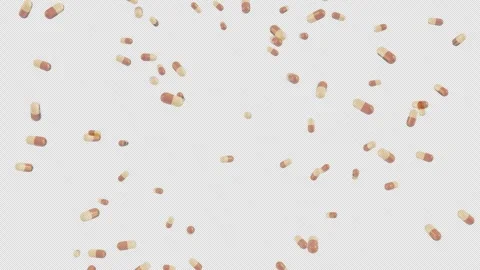 Falling Gold Capsule Pills Supplement 4K Loop Transparent Video stock 334304934