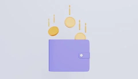 Falling Gold Coins and Leather Wallet, Money and Purse, Income, Growth Ilustração Stock