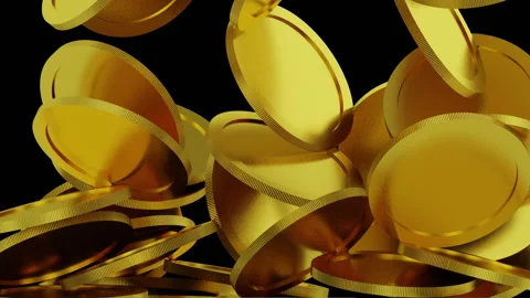 Falling gold coins animation, full screen fill with alpha channel, 3d rendering Stock Footage 147988602