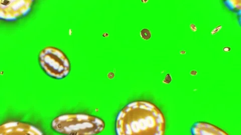 Falling gold coins on green screen background. Shiny currency tokens dropping 스톡 동영상 339396372