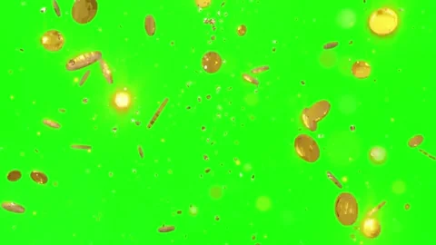 Falling gold coins on green screen. Wealth and money rain background for video Vídeos de archivo 341304313