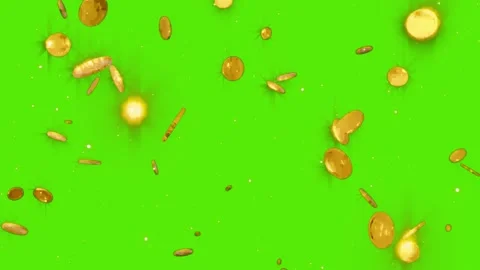 Falling gold coins on green screen background for easy chroma key compositing. Video stock 341907520