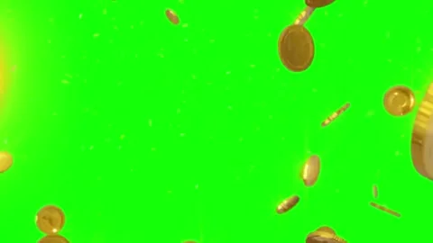 Falling gold coins isolated on green screen for chroma key compositing Stock Footage 344917933
