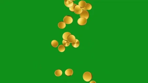 Falling Gold Coins Motion Graphics on Green Screen Background Video stock 348392839