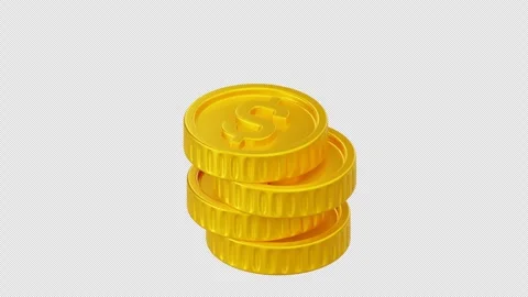 Falling Gold Coins Stacking Animation, Alpha Channel Stock Footage 313165621