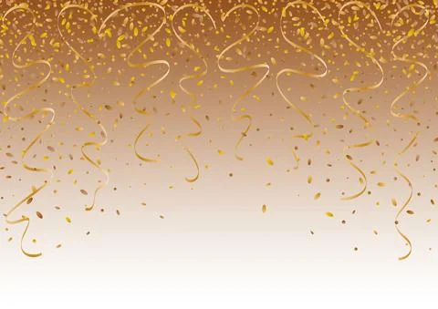 Falling gold confetti and twisted ribbons Stock Illustration