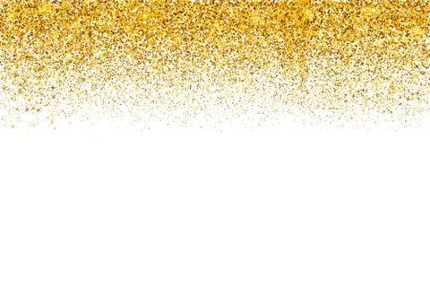 Falling Gold confetti border isolated on white. Golden dots dust vector backg Stock Illustration