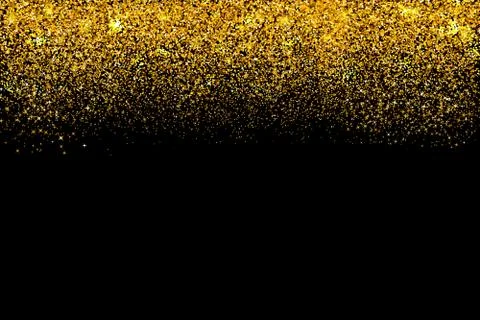 Falling Gold confetti border isolated on black. Golden dots dust vector backg Stock Illustration