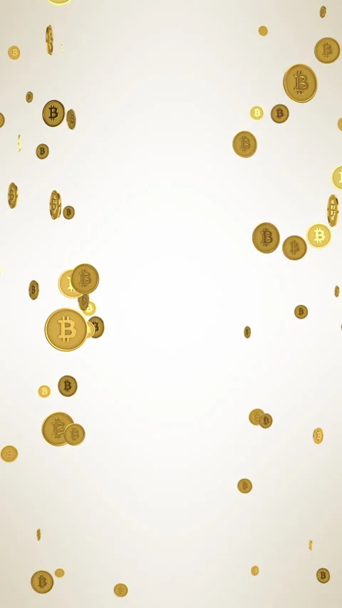 Falling Gold Cryptocurrency Coins Loop with Center Copy Space Vertical Vidéo 334837812