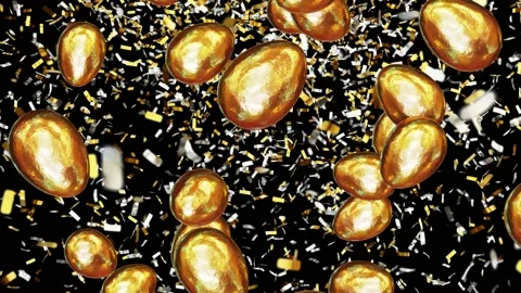 Falling gold Easter eggs against silver and gold confetti looping 3D animation Stock Footage 204792871