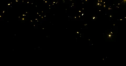 Falling gold glitter foil confetti, animation 3d movement on black background Stock Footage 113990361