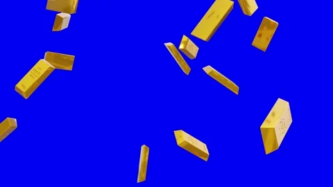 Falling Gold Ingots on Blue Screen 스톡 동영상 318346921