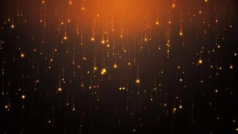 Falling gold particles flicker and shimmer against a black background. Abstra Illustrazione stock