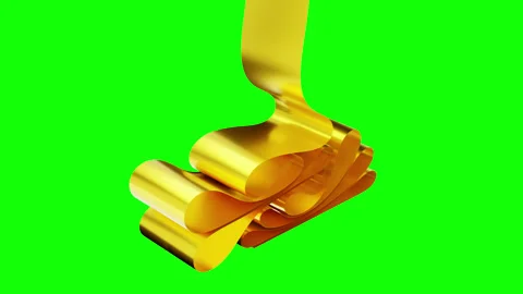 Falling gold ribbon. 3d animation of a ribbon bending to the ground Stock Footage 292829348
