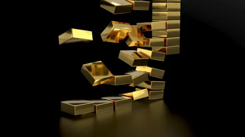 Falling golden bricks Chart arrow rising up. Bricks create graph stock chart. Видео 322763380