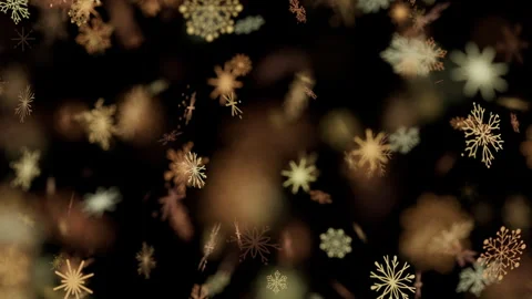 Falling golden bronze snowflakes dark background winter magic festive 스톡 동영상 343558724