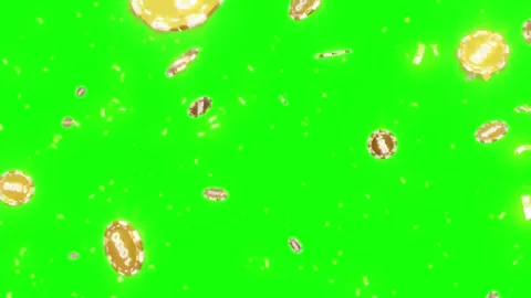 Falling Golden Casino Chips Floating Against A Vibrant Green Screen Background 스톡 동영상 338424493
