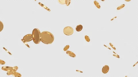 Falling golden coins on transparent background. 3D rendered video loop. Stock Footage 274653344