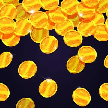 Falling golden coins. Vector seamless border Stock Illustration