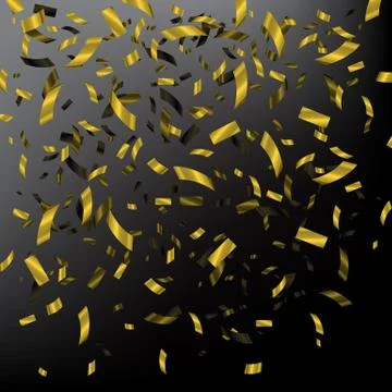 Falling golden confetti on dark background. Vector holiday illustration. Stock Illustration