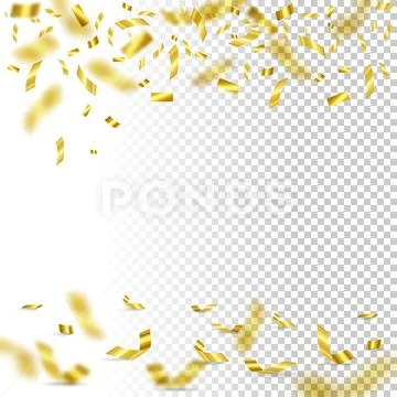 Falling golden confetti on transparent background. Vector holiday design element Stock Illustration