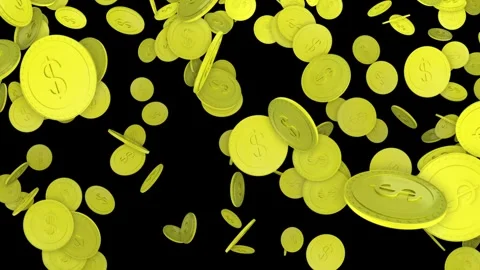 Falling Golden Dollars Coin Animation, with Alpha Matte, Loop Video stock 259086550