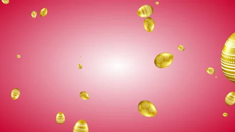 Falling Golden Easter Eggs with Multiple Pattern, Decorated Eggs for easter 4K Stock Footage 153120227
