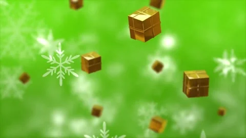 Falling Golden Gift Boxes Christmas Animation on Green Screen Background Stock Footage 336706651