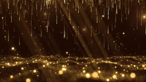 Falling Golden Glitter Particles Rain and Abstract Wave Background Loop Stock Footage 320856984