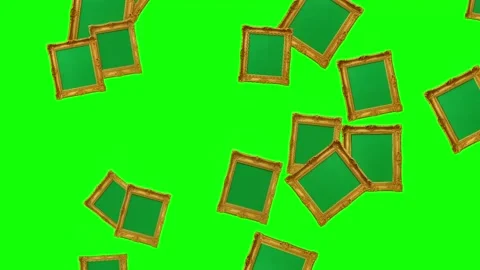 Falling golden photo frames motion graphics with green screen background Stock Footage 336676986
