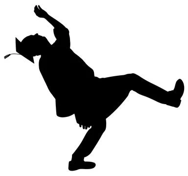 Falling graduate student in graduation cap silhouette. Vector illustration Stock Illustration